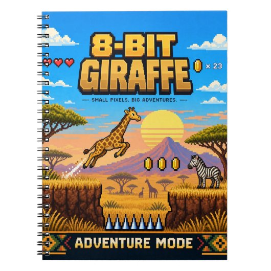 Giraffe, Retro 8-Bit Pixelkunst Notitieboek (Voorkant)