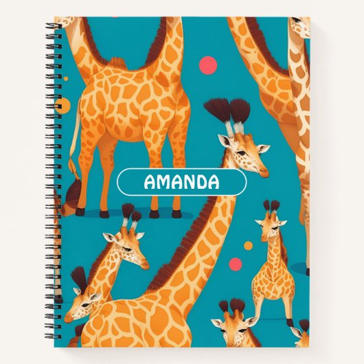 Giraffe Retro Kleurrijk Gepersonaliseerd Patroon Notitieboek (Voorkant)