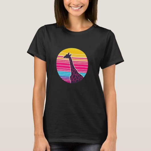 Giraffe & Retro Sun Design Stijlvol Dier T-shirt (Voorkant)