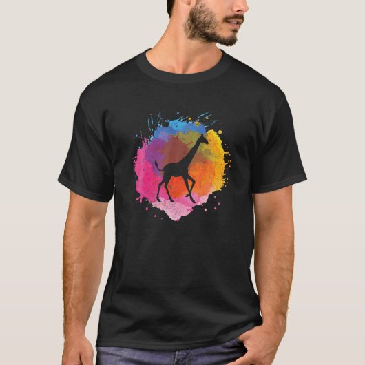 Giraffe Retro Waterverf Splash Gift T-shirt (Voorkant)