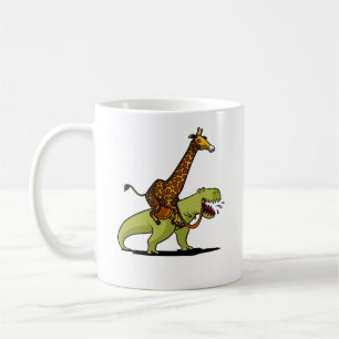 Giraffe Riding T-Rex Dinosaur Funny Animals Koffiemok
