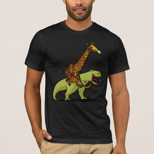Giraffe Riding T-Rex Dinosaur Funny Animals T-shirt (Voorkant)