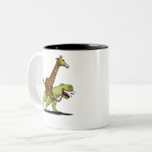 Giraffe Riding T-Rex Dinosaur Funny Animals Tweekleurige Koffiemok (Voorkant links)