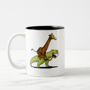 Giraffe Riding T-Rex Dinosaur Funny Animals Tweekleurige Koffiemok