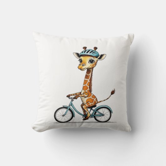 Giraffe Rijden op een Fiets – Hand-Drawn Pencil Ar Kussen (Voorkant)