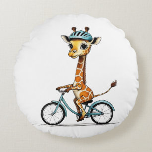 Giraffe Rijden op een Fiets – Hand-Drawn Pencil Ar Rond Kussen