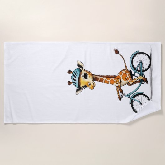 Giraffe Rijden op een Fiets – Hand-Drawn Pencil Ar Strandlaken (Voorkant)
