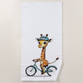 Giraffe Rijden op een Fiets – Hand-Drawn Pencil Ar Strandlaken (Voorkant)