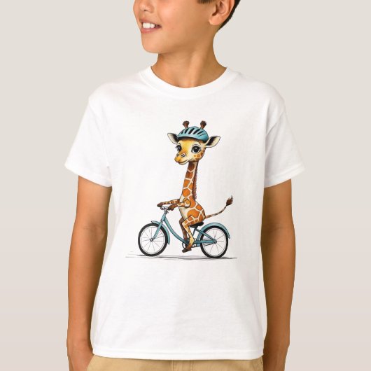 Giraffe Rijden op een Fiets – Hand-Drawn Pencil Ar T-shirt (Voorkant)