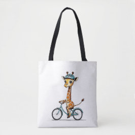 Giraffe Rijden op een Fiets – Hand-Drawn Pencil Ar Tote Bag