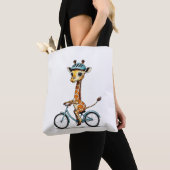 Giraffe Rijden op een Fiets – Hand-Drawn Pencil Ar Tote Bag (Dichtbij)