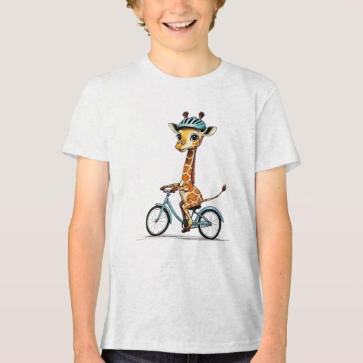 Giraffe Rijden op een Fiets – Hand-Drawn Pencil Ar Tri-Blend Shirt (Voorkant)
