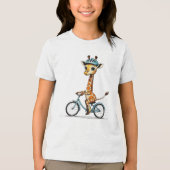 Giraffe Rijden op een Fiets – Hand-Drawn Pencil Ar Tri-Blend Shirt (Voorkant)