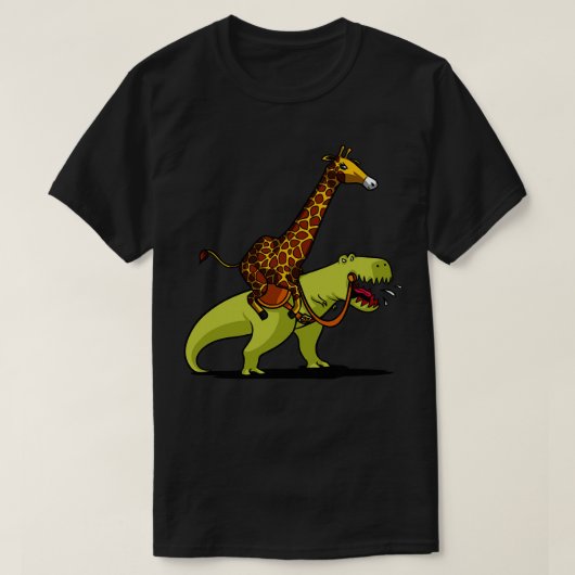 Giraffe Rijden TRex Dinosaurus T-shirt (Design voorkant)