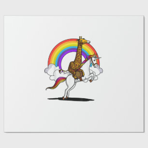 Giraffe Rijdt Eenhoorn Magische Regenboog Grappige Cadeaupapier