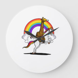 Giraffe Rijdt Eenhoorn Magische Regenboog Grappige Grote Klok