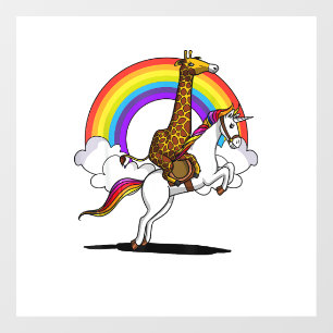 Giraffe Rijdt Eenhoorn Magische Regenboog Grappige Raamsticker