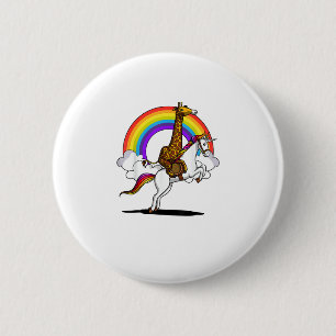 Giraffe Rijdt Eenhoorn Magische Regenboog Grappige Ronde Button 5,7 Cm
