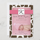 Giraffe roze babymeisje aankondiging (Voorkant)