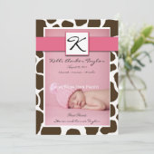 Giraffe roze babymeisje aankondiging (Staand voorkant)