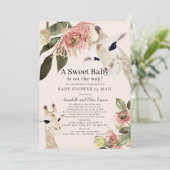 Giraffe Roze Bloemen Meisje Baby shower per Mail Kaart (Staand voorkant)