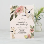 Giraffe roze bloemenmeisje Verjaardag Kaart (Staand voorkant)