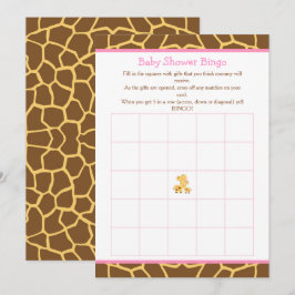 Giraffe Roze Meisje Baby shower Bingo Kaart