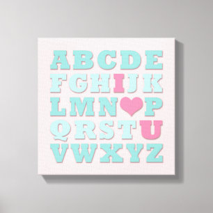 Giraffe Roze Mint Aqua Blauwgroen Wall Art Canvas Afdruk