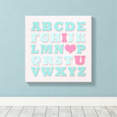 Giraffe Roze Mint Aqua Blauwgroen Wall Art Canvas Afdruk (Insitu (Houten vloer))