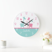 Giraffe Roze Mint Aqua Teal Wandklok (Huis)