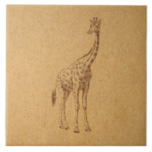 Giraffe Rustic Illustrated Animal Art Tegeltje