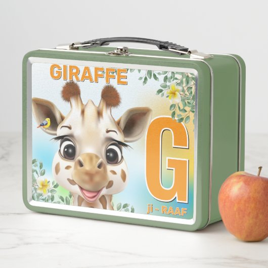 Giraffe Safari Alphabet Kinder metalen lunchbox (In situ)
