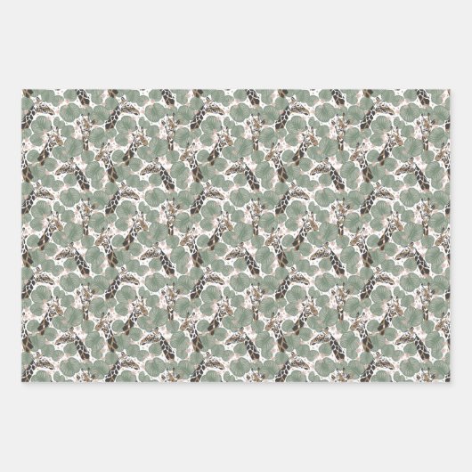Giraffe Safari Animal Botanical Patroon Verjaardag Inpakpapier Vel (Voorkant)