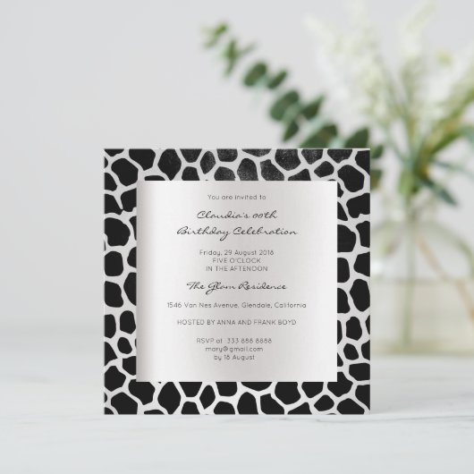 Giraffe Safari Animal Skin Black Silver Birthday Kaart (Staand voorkant)