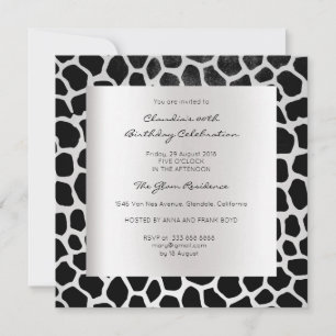 Giraffe Safari Animal Skin Black Silver Birthday Kaart