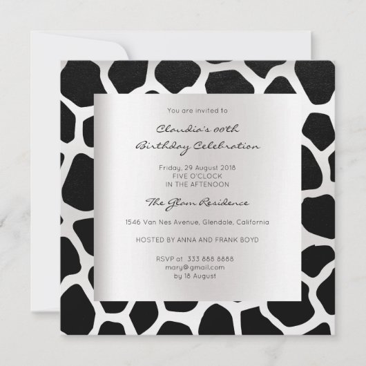 Giraffe Safari Animal Skin Black Silver Birthday Kaart (Voorkant)