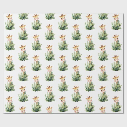 Giraffe Safari Animal Waterverf Baby shower Cadeaupapier (Vlak)