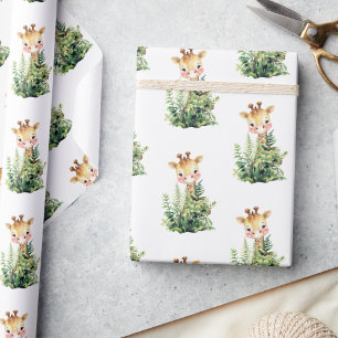 Giraffe Safari Animal Waterverf Baby shower Cadeaupapier