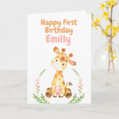 Giraffe Safari Baby Happy 1e verjaardag Kaart (Gele Bloem)