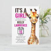 Giraffe Safari Baby Meisje Douche Kaart (Staand voorkant)