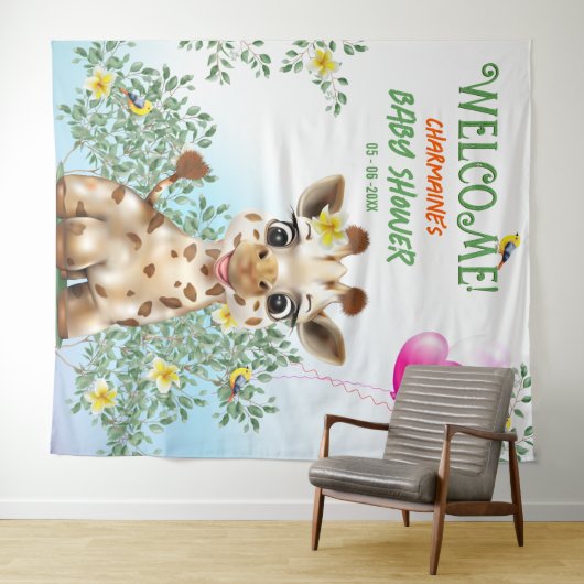 Giraffe Safari Baby shower Achtergrond Wandkleed (In Situ (horizontaal))