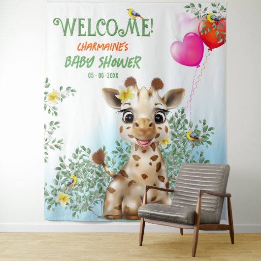 Giraffe Safari Baby shower Achtergrond Wandkleed (In situ)