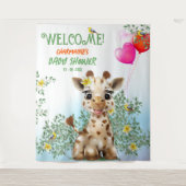 Giraffe Safari Baby shower Achtergrond Wandkleed (Voorkant)