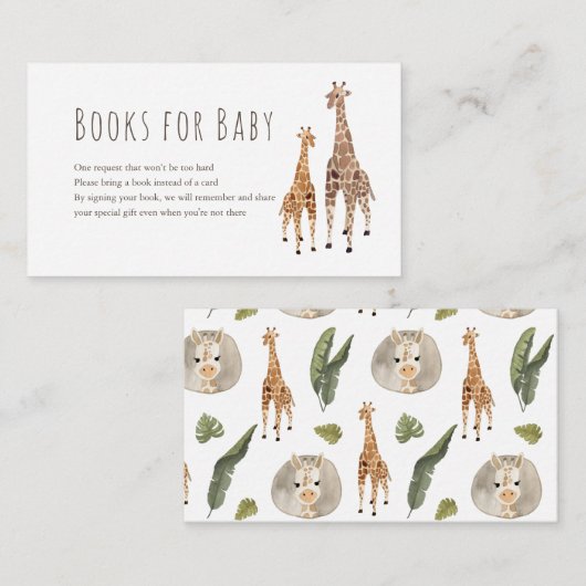 Giraffe Safari Baby shower Books for Baby Informatiekaartje (Voorkant / Achterkant)
