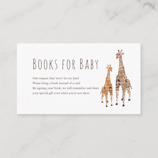 Giraffe Safari Baby shower Books for Baby Informatiekaartje (Voorkant)