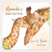 Giraffe Safari baby shower dank u gunst Vierkante Sticker (Voorkant)