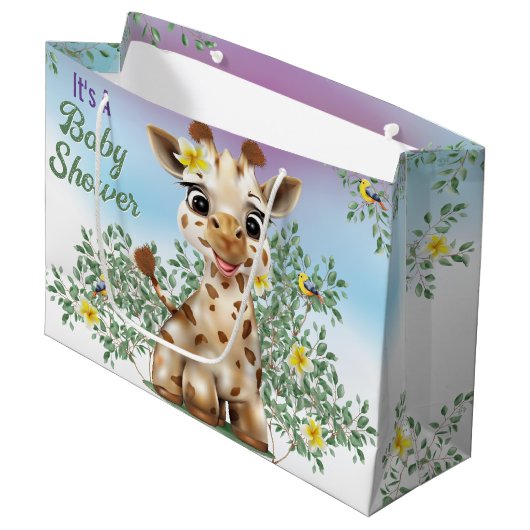 Giraffe Safari Baby shower Grote Gift Bag Groot Cadeauzakje (Voorkant Gekanteld)