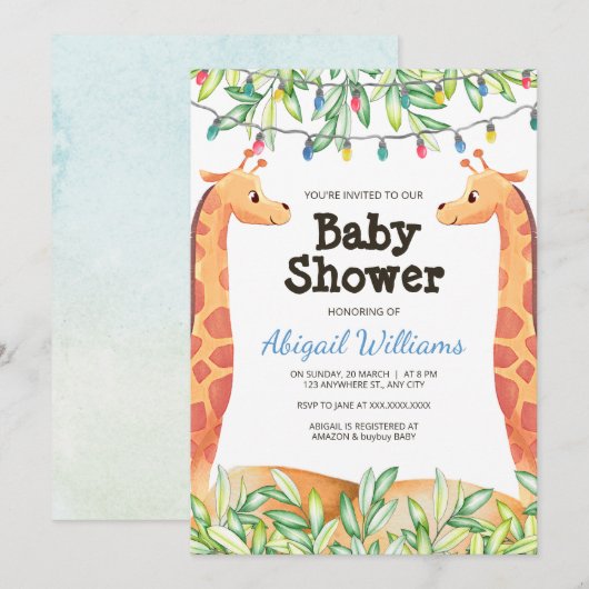 Giraffe Safari Baby shower Kaart (Voorkant / Achterkant)