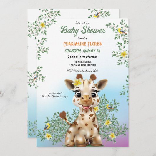 Giraffe Safari Baby shower Kaart (Voorkant / Achterkant)