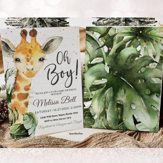 Giraffe Safari baby shower nodigde Giraffe uit Kaart